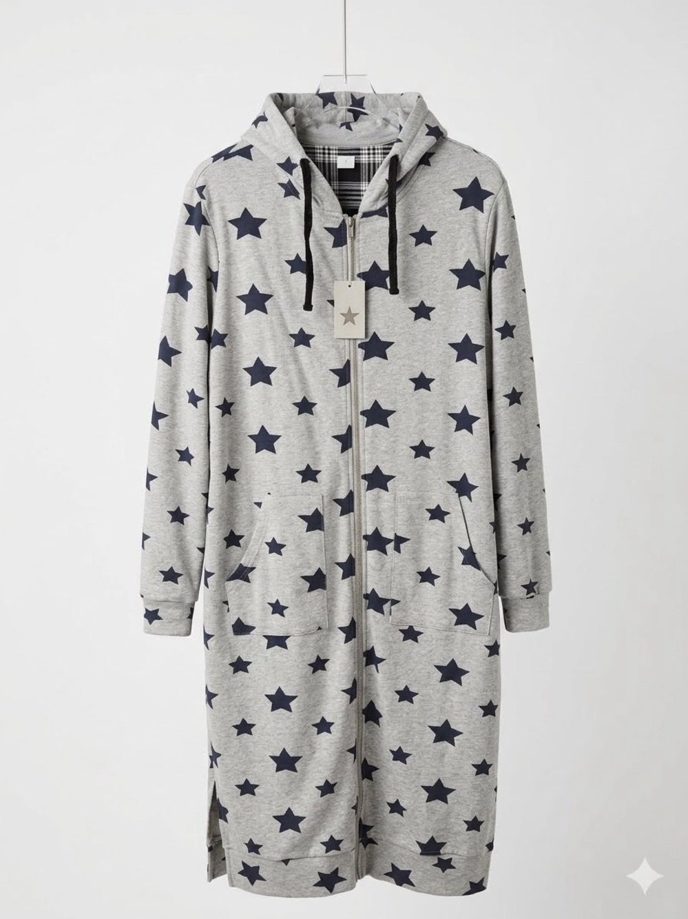BILLY T Women's Grey Star-Print Hooded Long Jacket/ NWT / $138/ ptp-22”/ no size